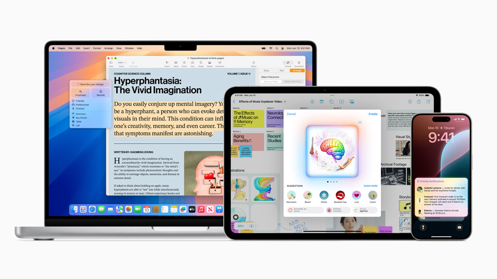 Foto di Apple Intelligence su iPhone, iPad, MacBook