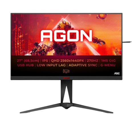 Monitor da gaming AOC AG275QZ da 27 pollici con risoluzione WQHD (2560x1440), frequenza di aggiornamento di 170Hz e tecnologia di sincronizzazione FreeSync.